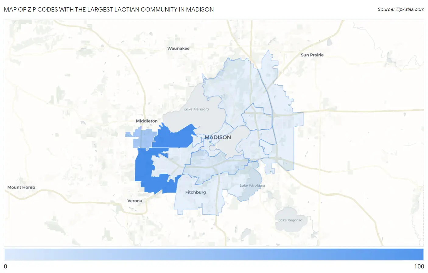 Zip Codes with the Largest Laotian Community in Madison Map