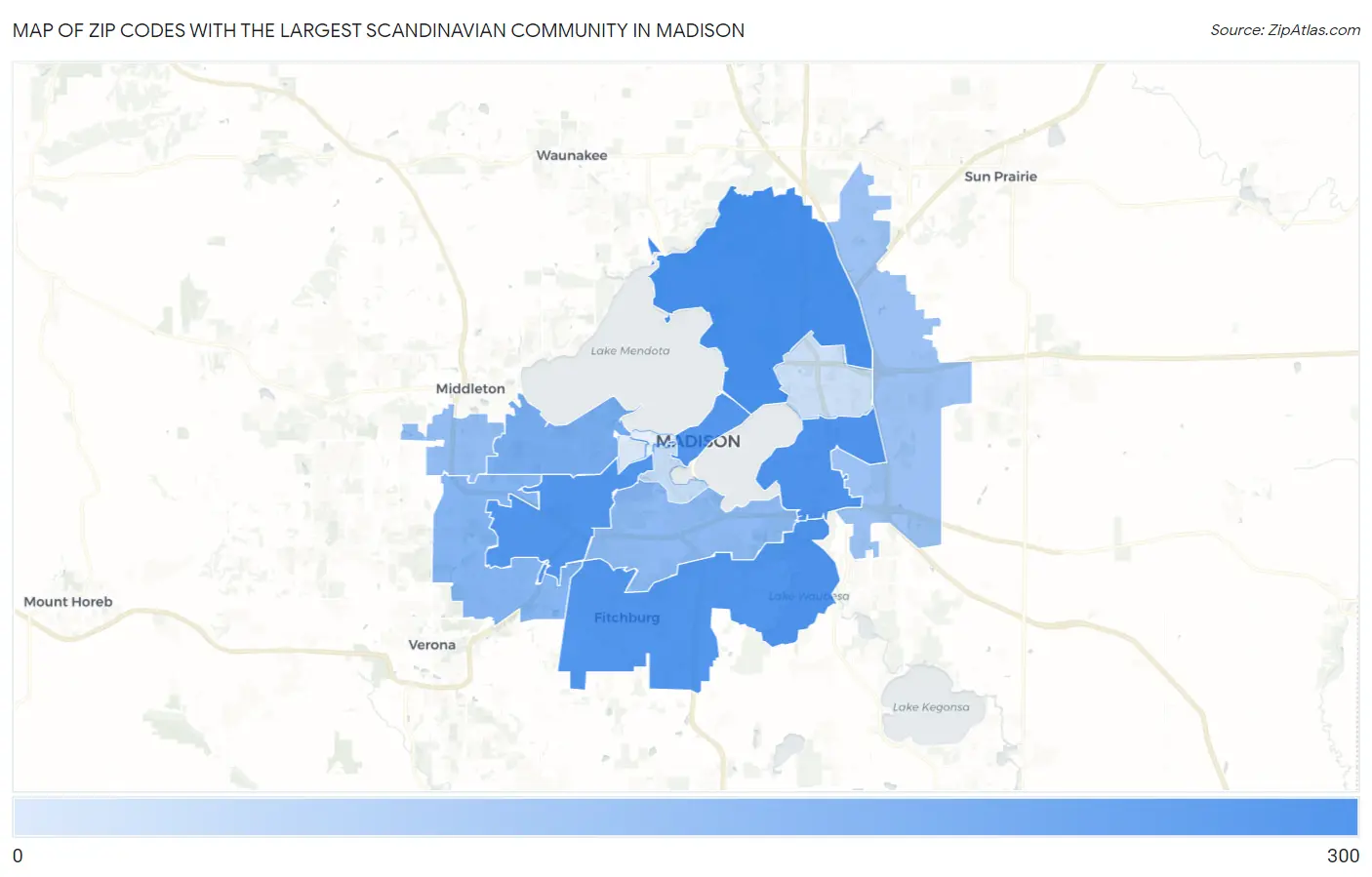 Zip Codes with the Largest Scandinavian Community in Madison Map