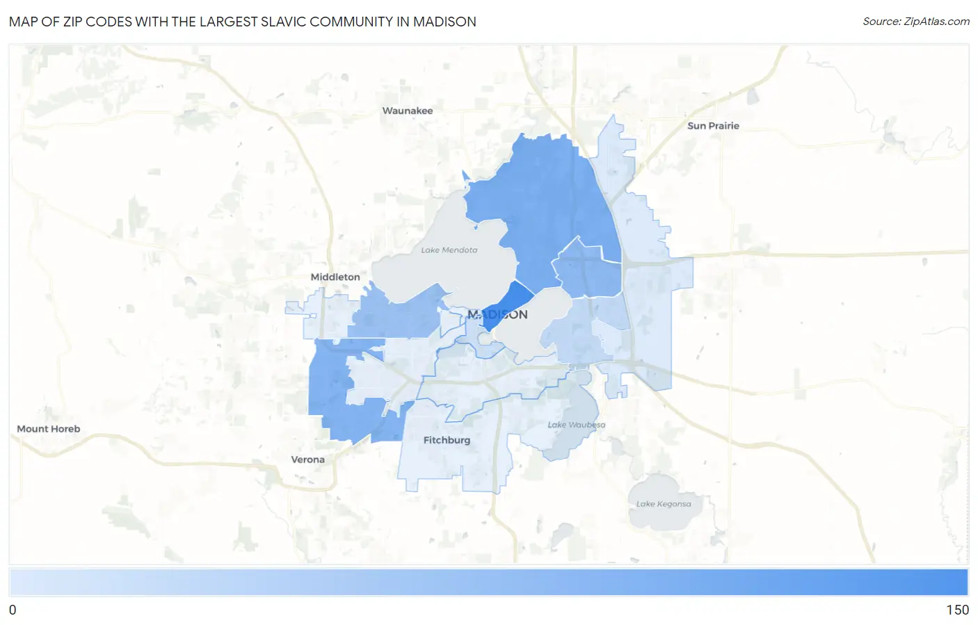 Zip Codes with the Largest Slavic Community in Madison Map