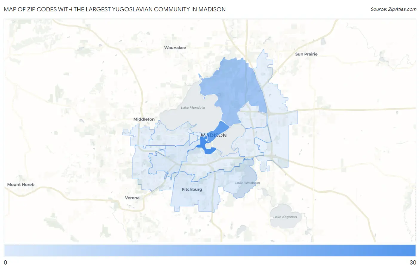 Zip Codes with the Largest Yugoslavian Community in Madison Map