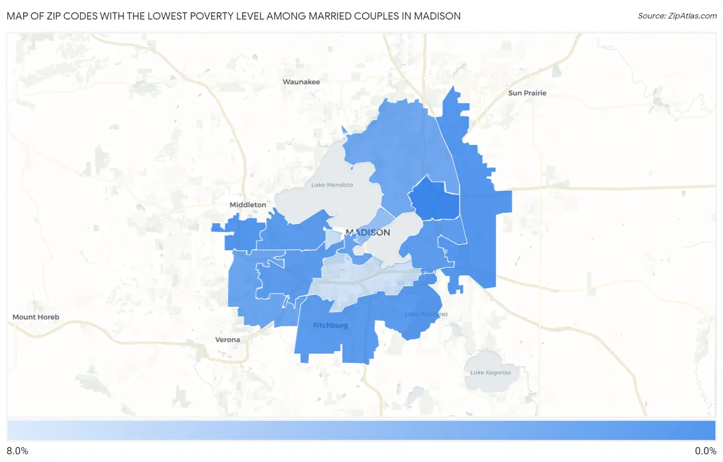 Zip Codes with the Lowest Poverty Level Among Married Couples in Madison Map