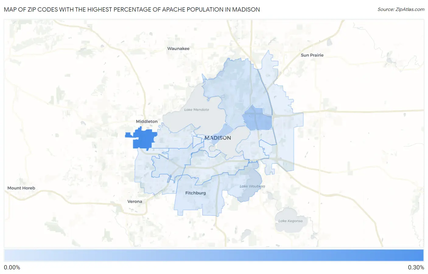 Zip Codes with the Highest Percentage of Apache Population in Madison Map
