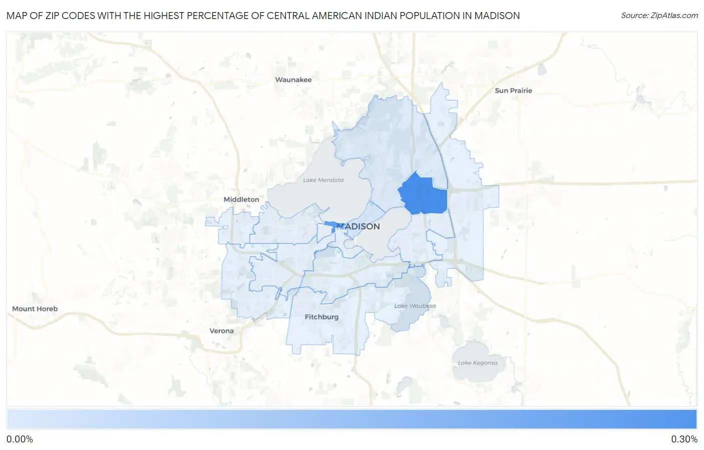 Zip Codes with the Highest Percentage of Central American Indian Population in Madison Map