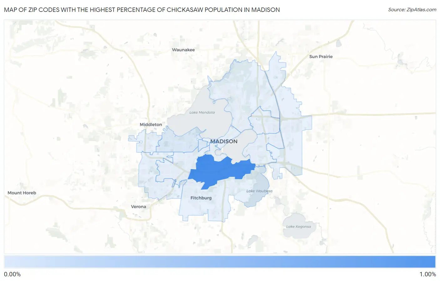 Zip Codes with the Highest Percentage of Chickasaw Population in Madison Map