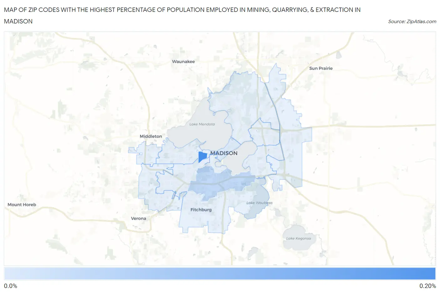 Zip Codes with the Highest Percentage of Population Employed in Mining, Quarrying, & Extraction in Madison Map