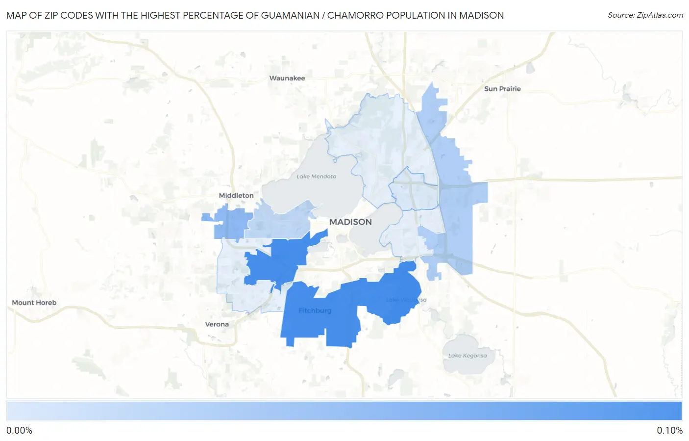 Zip Codes with the Highest Percentage of Guamanian / Chamorro Population in Madison Map