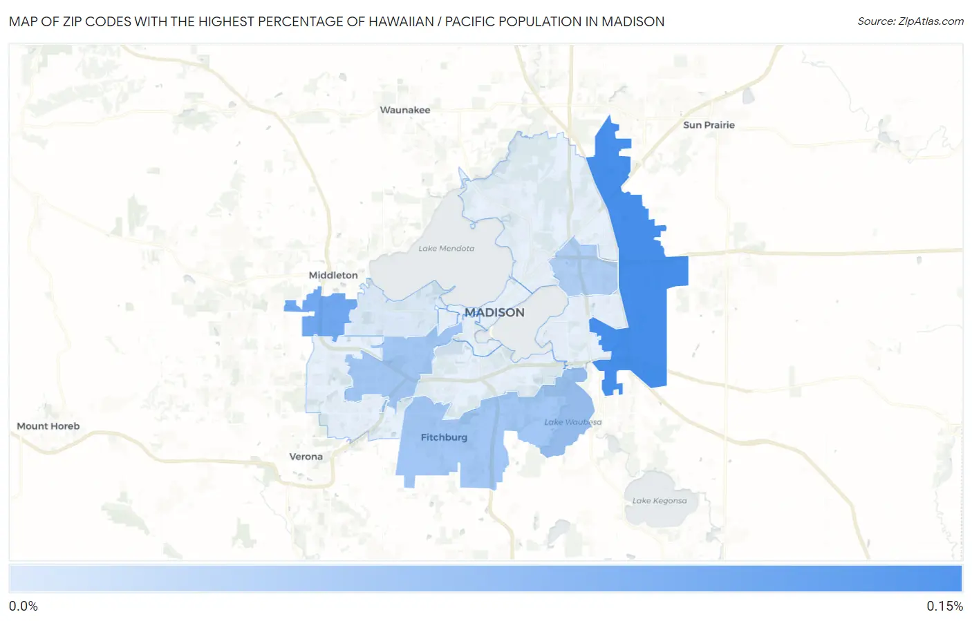 Zip Codes with the Highest Percentage of Hawaiian / Pacific Population in Madison Map