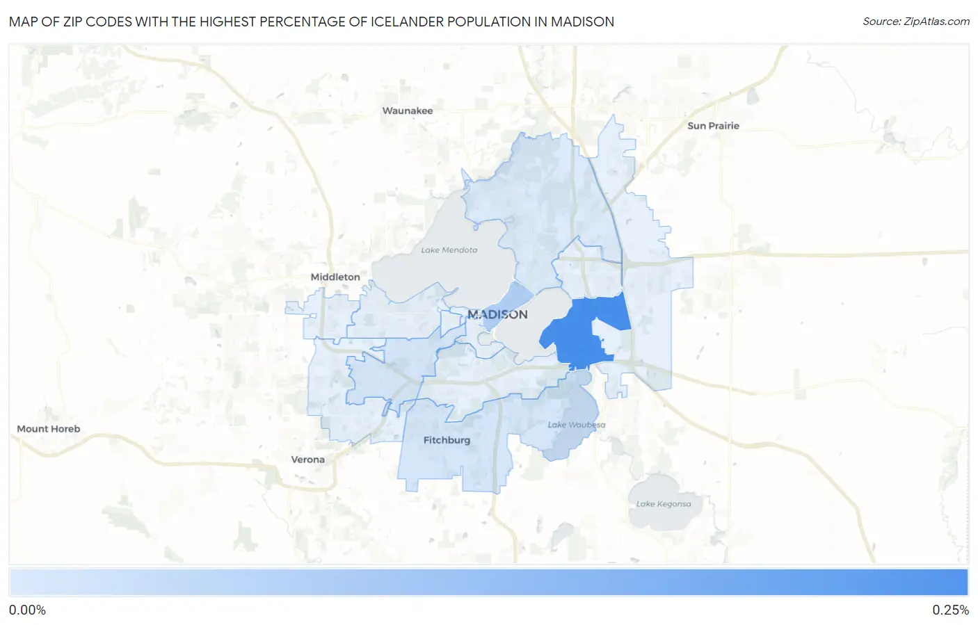 Zip Codes with the Highest Percentage of Icelander Population in Madison Map