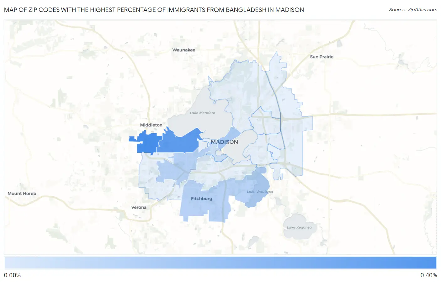 Zip Codes with the Highest Percentage of Immigrants from Bangladesh in Madison Map