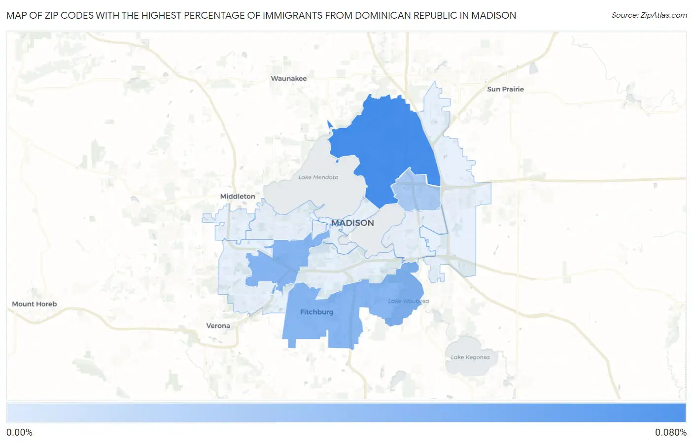 Zip Codes with the Highest Percentage of Immigrants from Dominican Republic in Madison Map