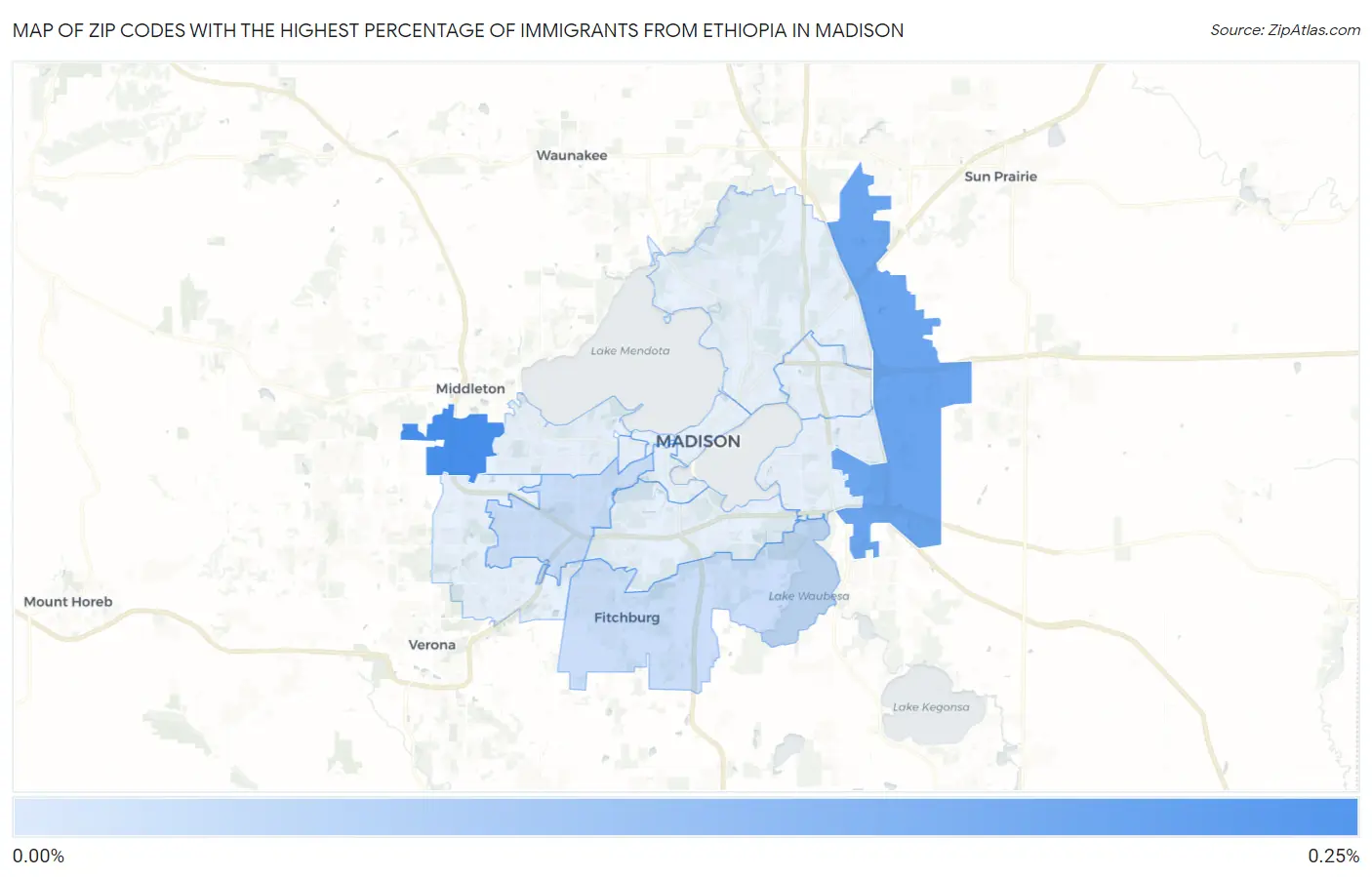 Zip Codes with the Highest Percentage of Immigrants from Ethiopia in Madison Map