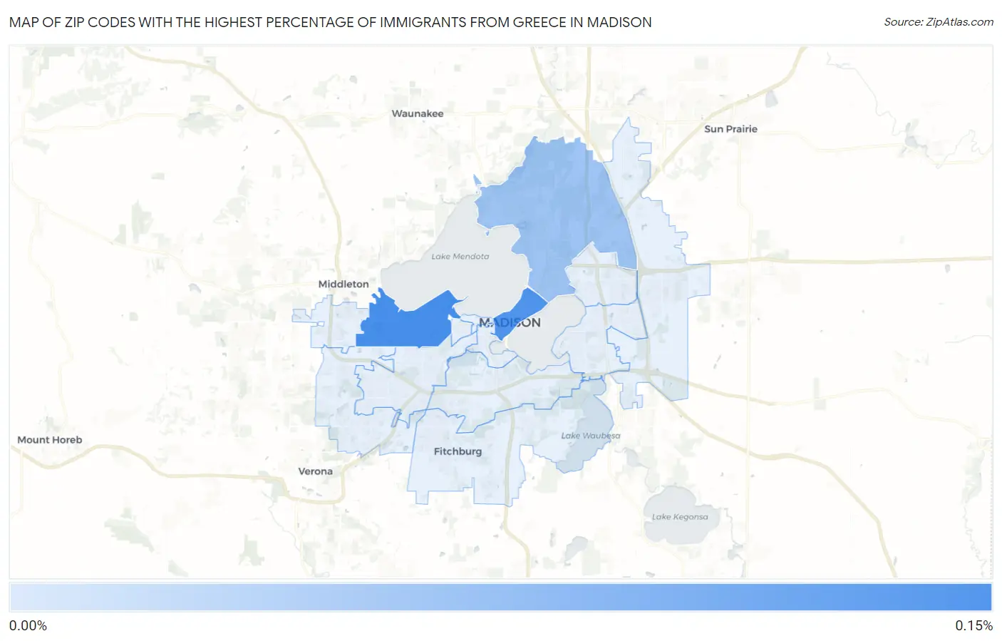 Zip Codes with the Highest Percentage of Immigrants from Greece in Madison Map