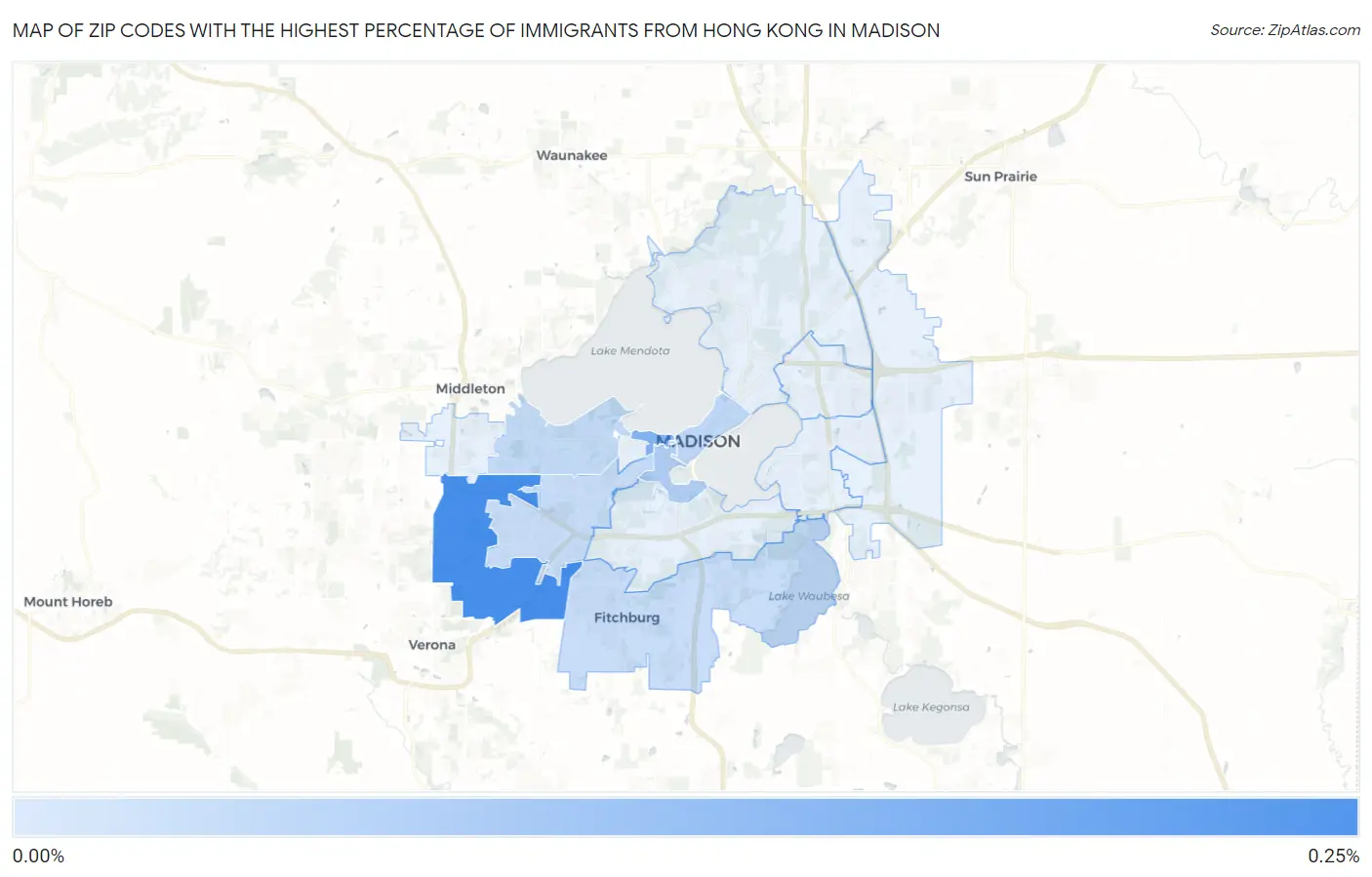 Zip Codes with the Highest Percentage of Immigrants from Hong Kong in Madison Map