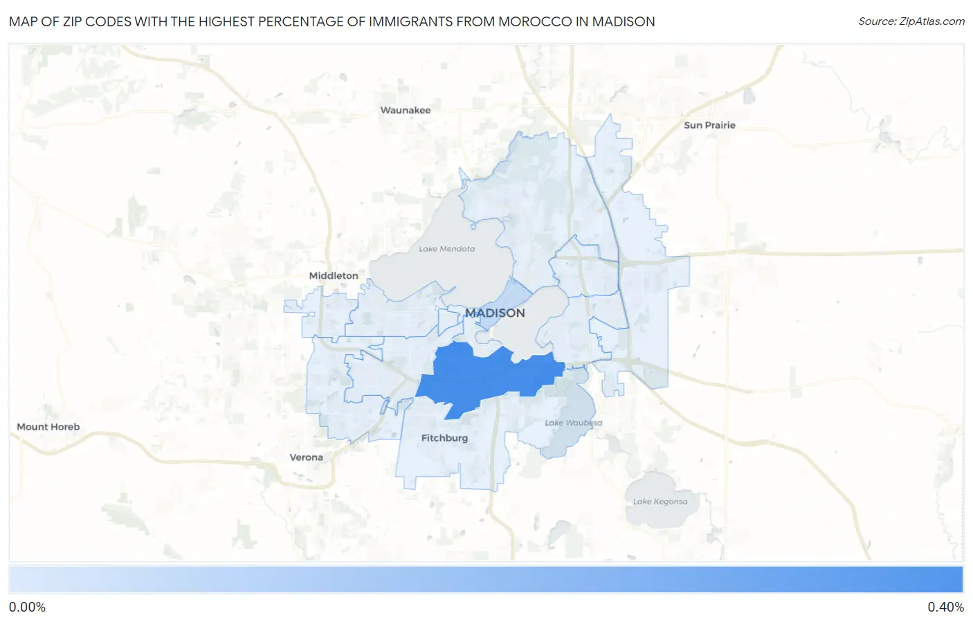 Zip Codes with the Highest Percentage of Immigrants from Morocco in Madison Map