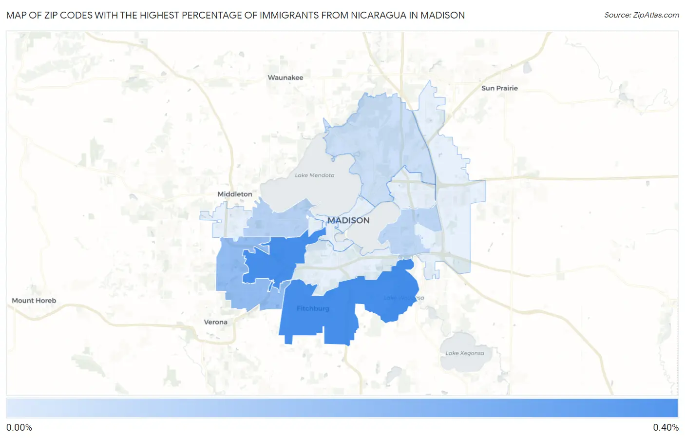 Zip Codes with the Highest Percentage of Immigrants from Nicaragua in Madison Map