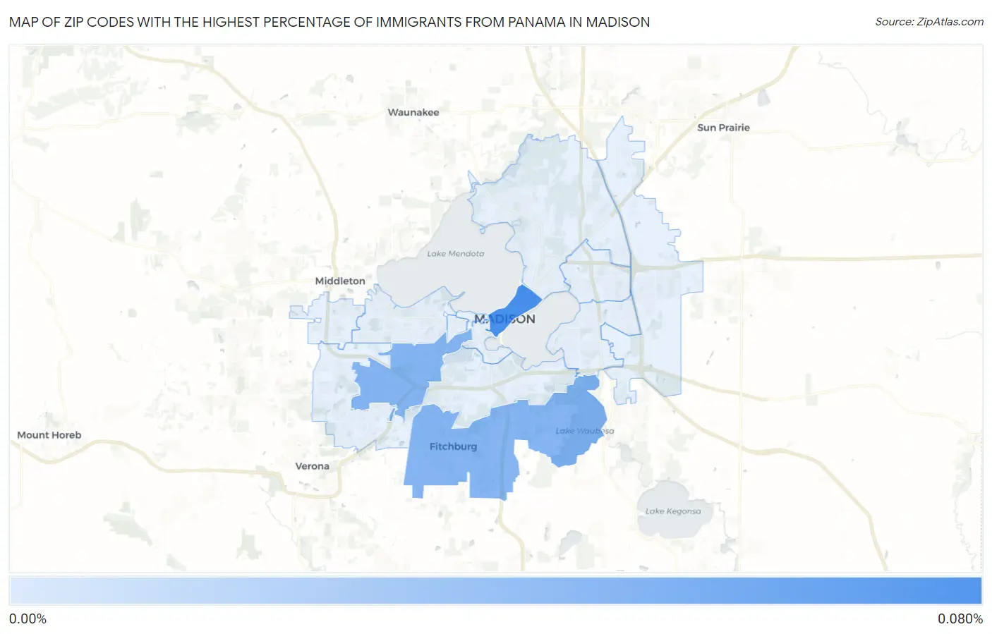 Zip Codes with the Highest Percentage of Immigrants from Panama in Madison Map