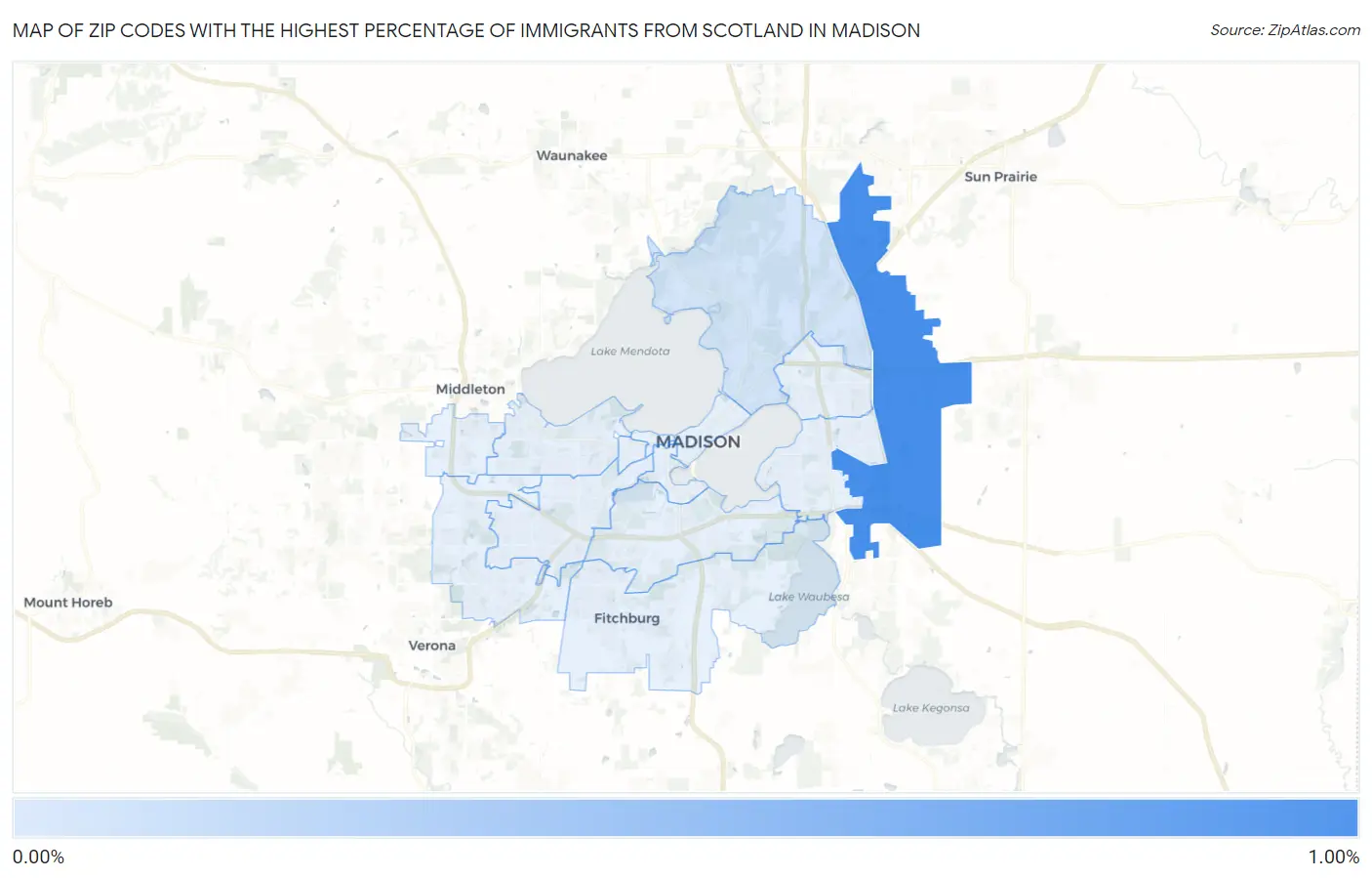 Zip Codes with the Highest Percentage of Immigrants from Scotland in Madison Map