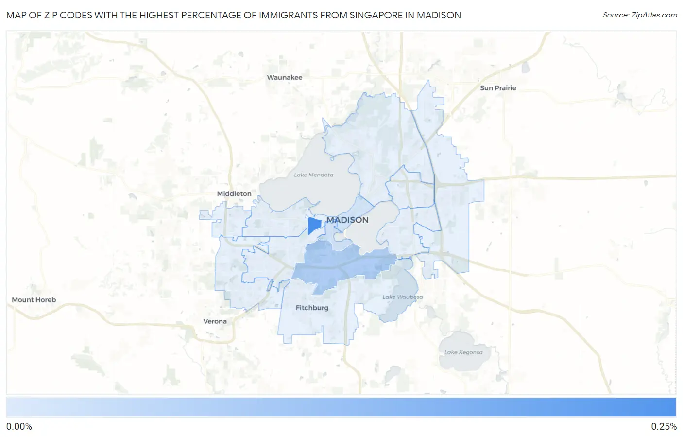 Zip Codes with the Highest Percentage of Immigrants from Singapore in Madison Map
