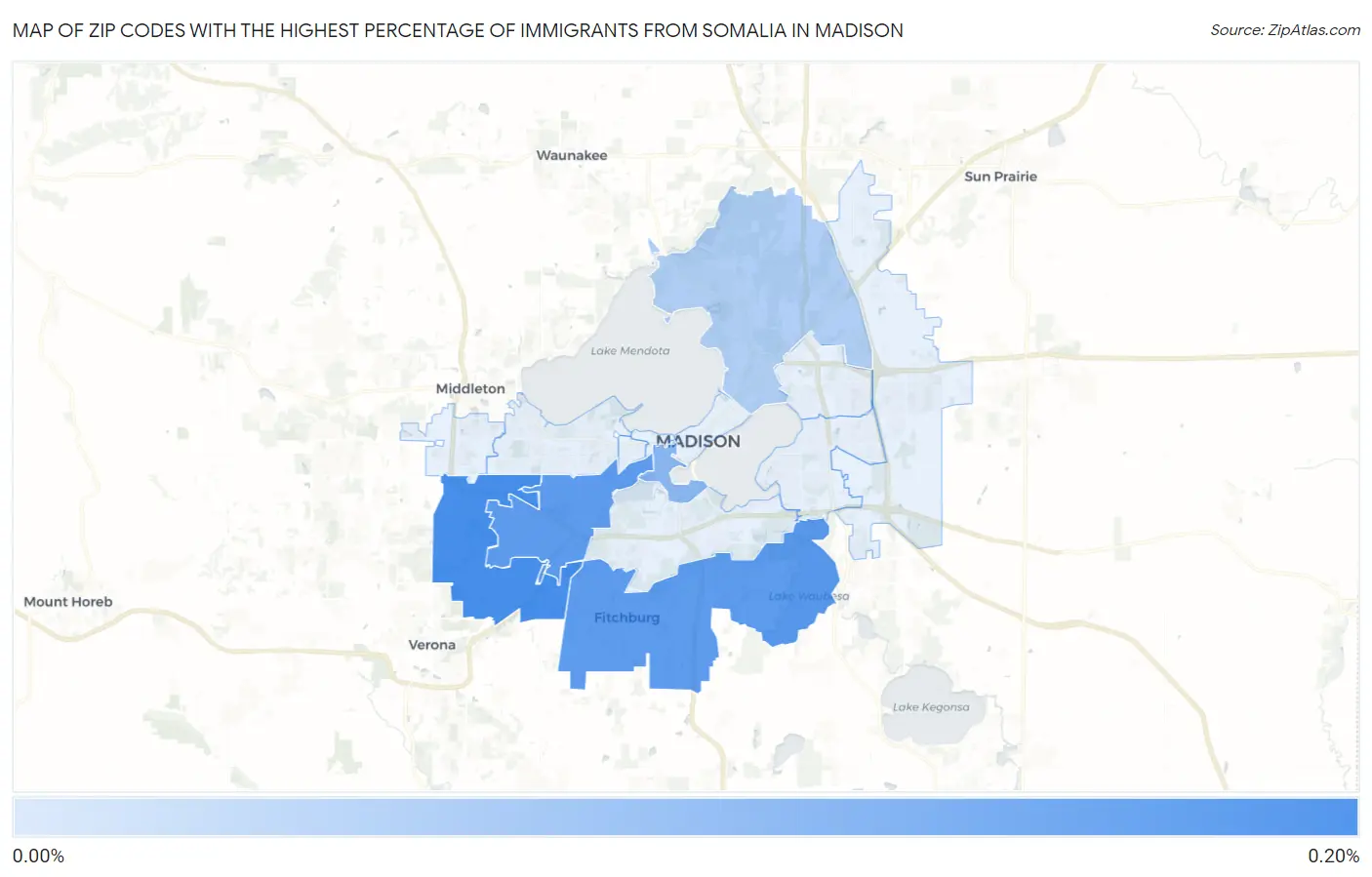 Zip Codes with the Highest Percentage of Immigrants from Somalia in Madison Map