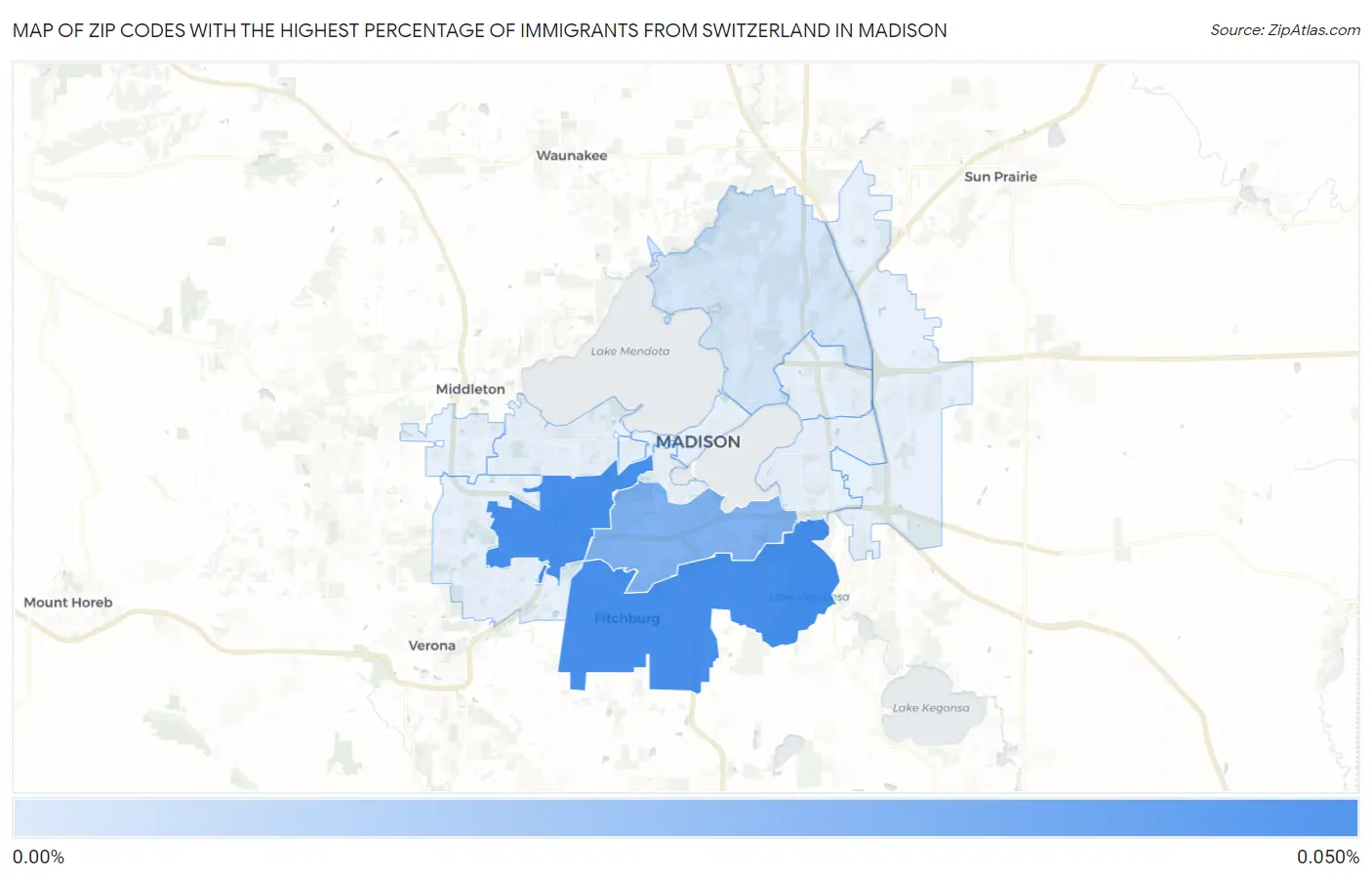 Zip Codes with the Highest Percentage of Immigrants from Switzerland in Madison Map