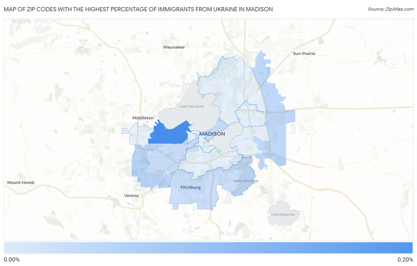 Zip Codes with the Highest Percentage of Immigrants from Ukraine in Madison Map