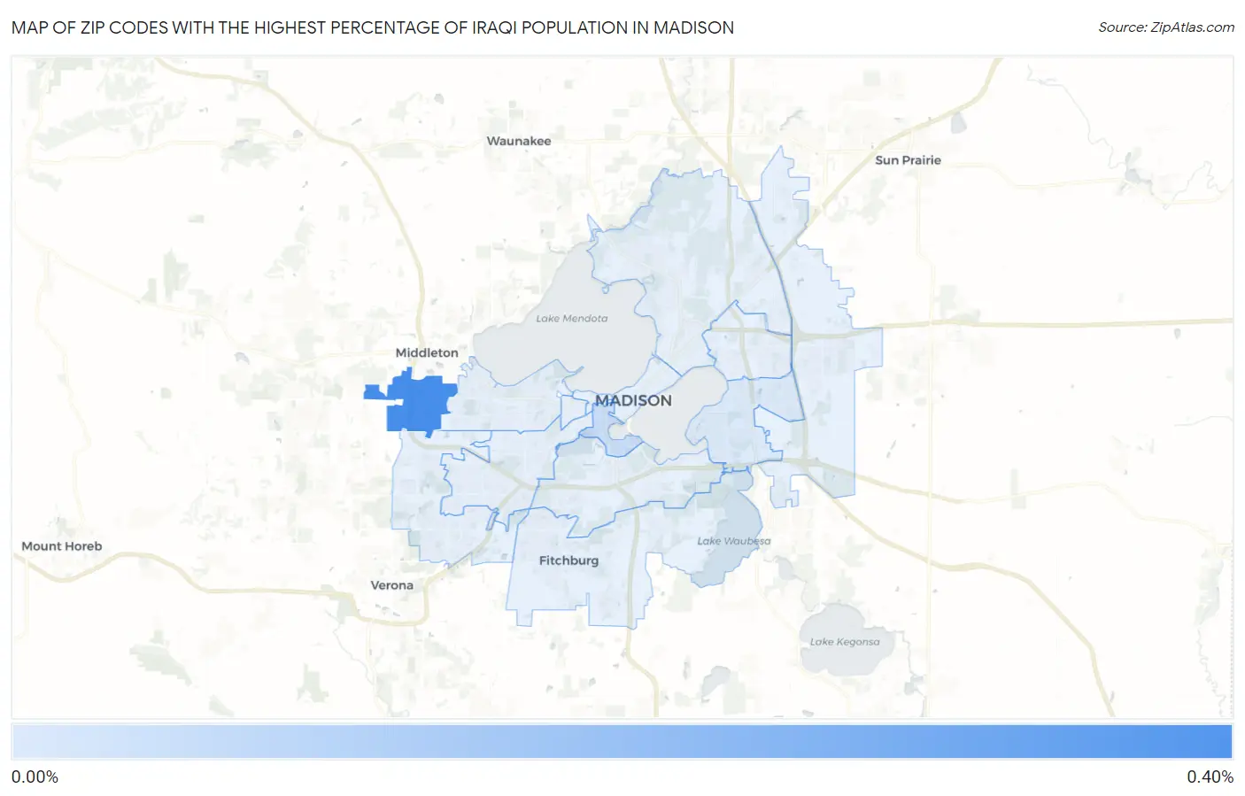 Zip Codes with the Highest Percentage of Iraqi Population in Madison Map