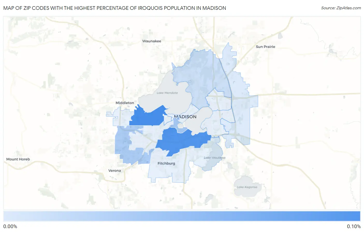 Zip Codes with the Highest Percentage of Iroquois Population in Madison Map