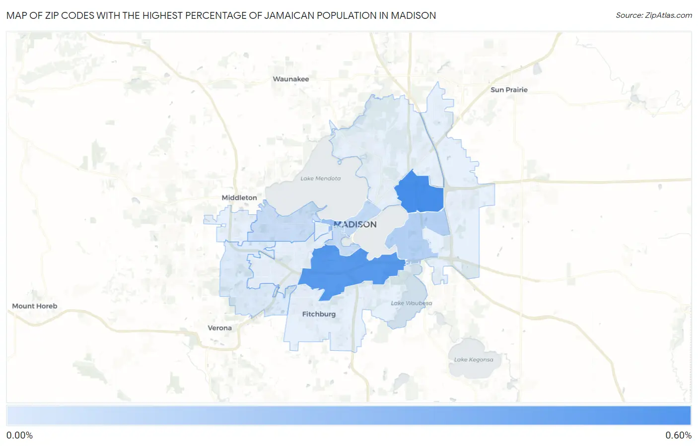 Zip Codes with the Highest Percentage of Jamaican Population in Madison Map