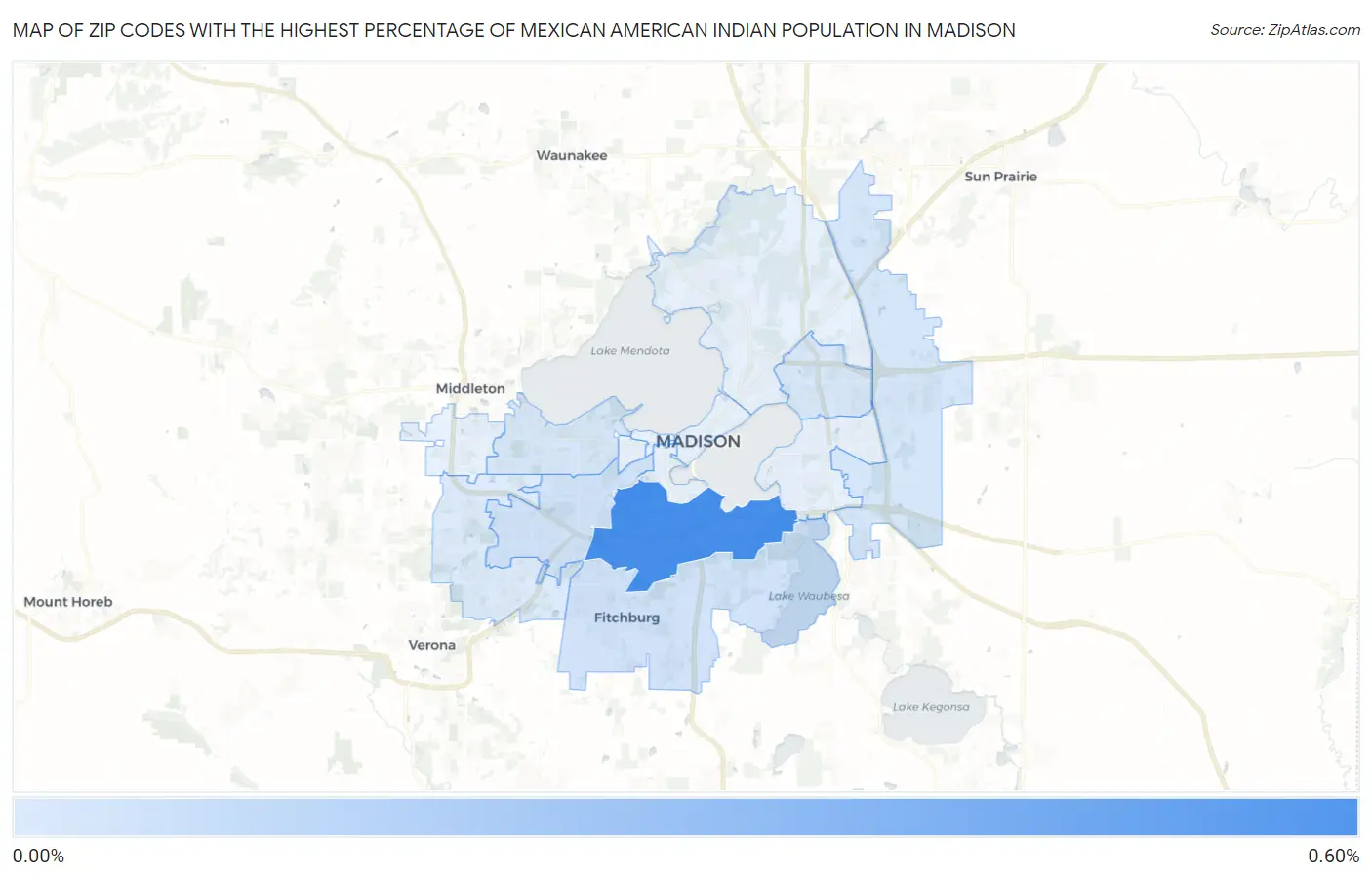 Zip Codes with the Highest Percentage of Mexican American Indian Population in Madison Map