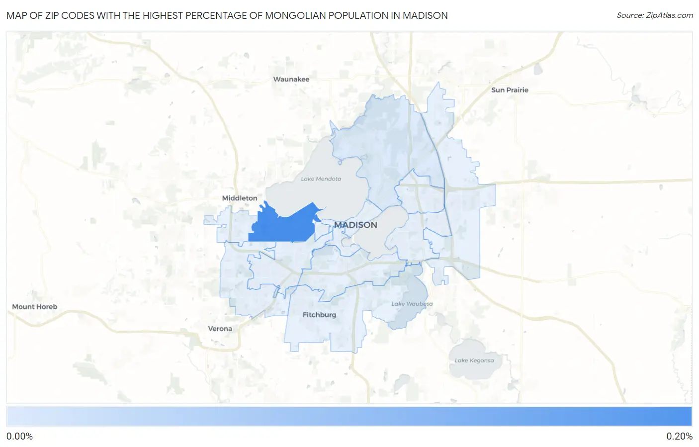 Zip Codes with the Highest Percentage of Mongolian Population in Madison Map