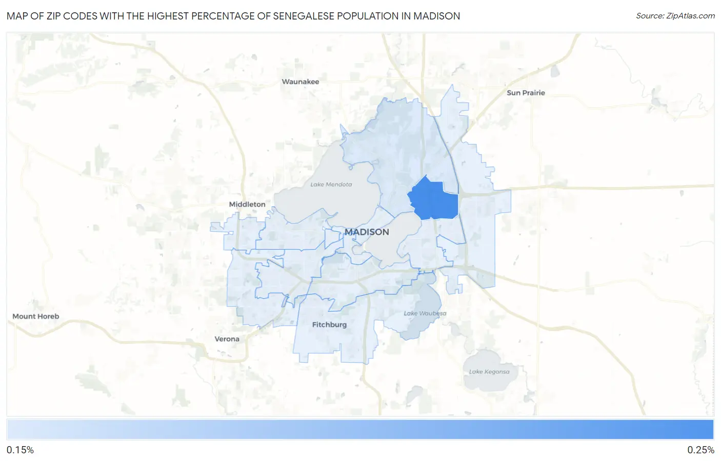 Zip Codes with the Highest Percentage of Senegalese Population in Madison Map