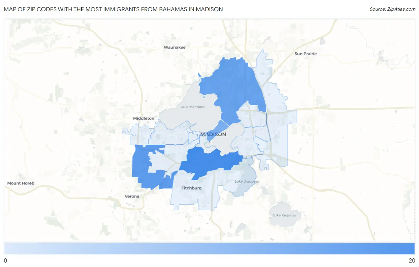 Zip Codes with the Most Immigrants from Bahamas in Madison Map