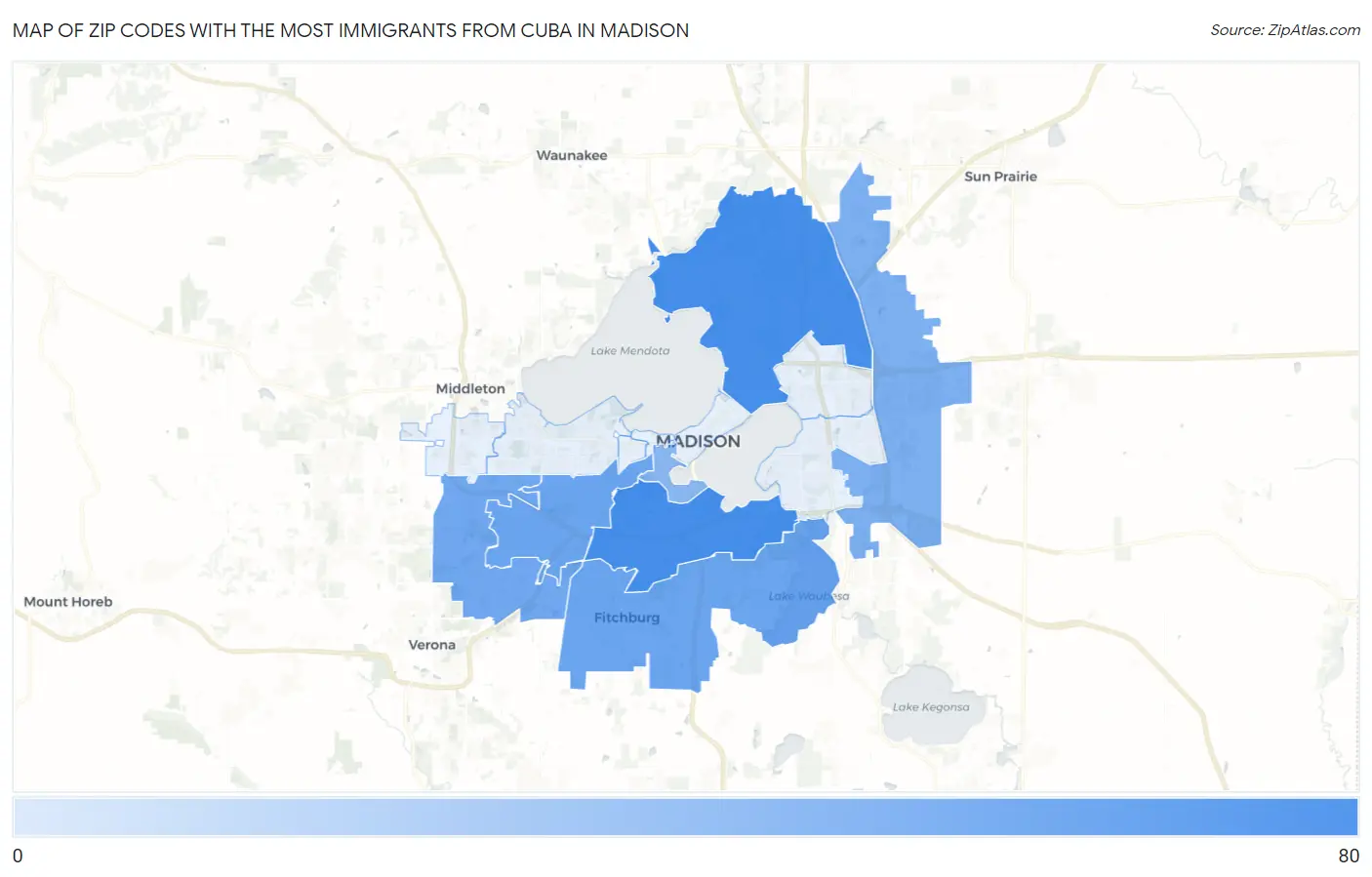 Zip Codes with the Most Immigrants from Cuba in Madison Map