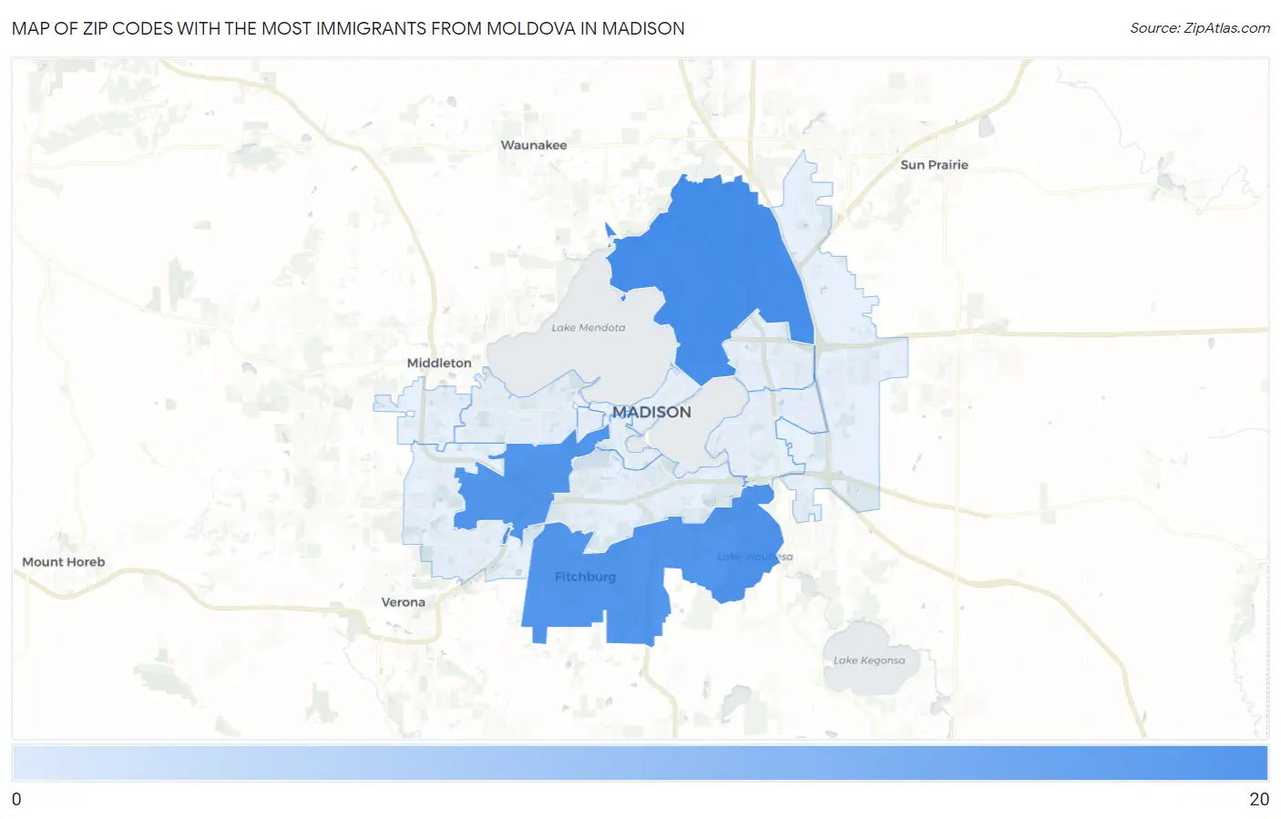 Zip Codes with the Most Immigrants from Moldova in Madison Map