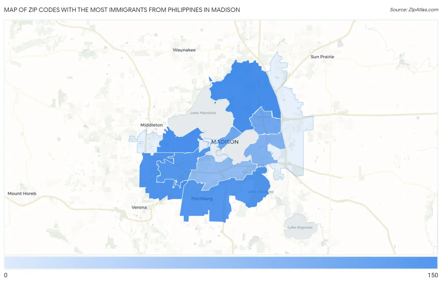 Zip Codes with the Most Immigrants from Philippines in Madison Map