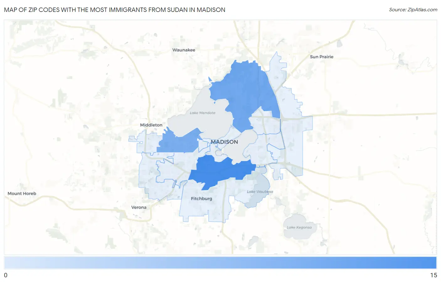 Zip Codes with the Most Immigrants from Sudan in Madison Map