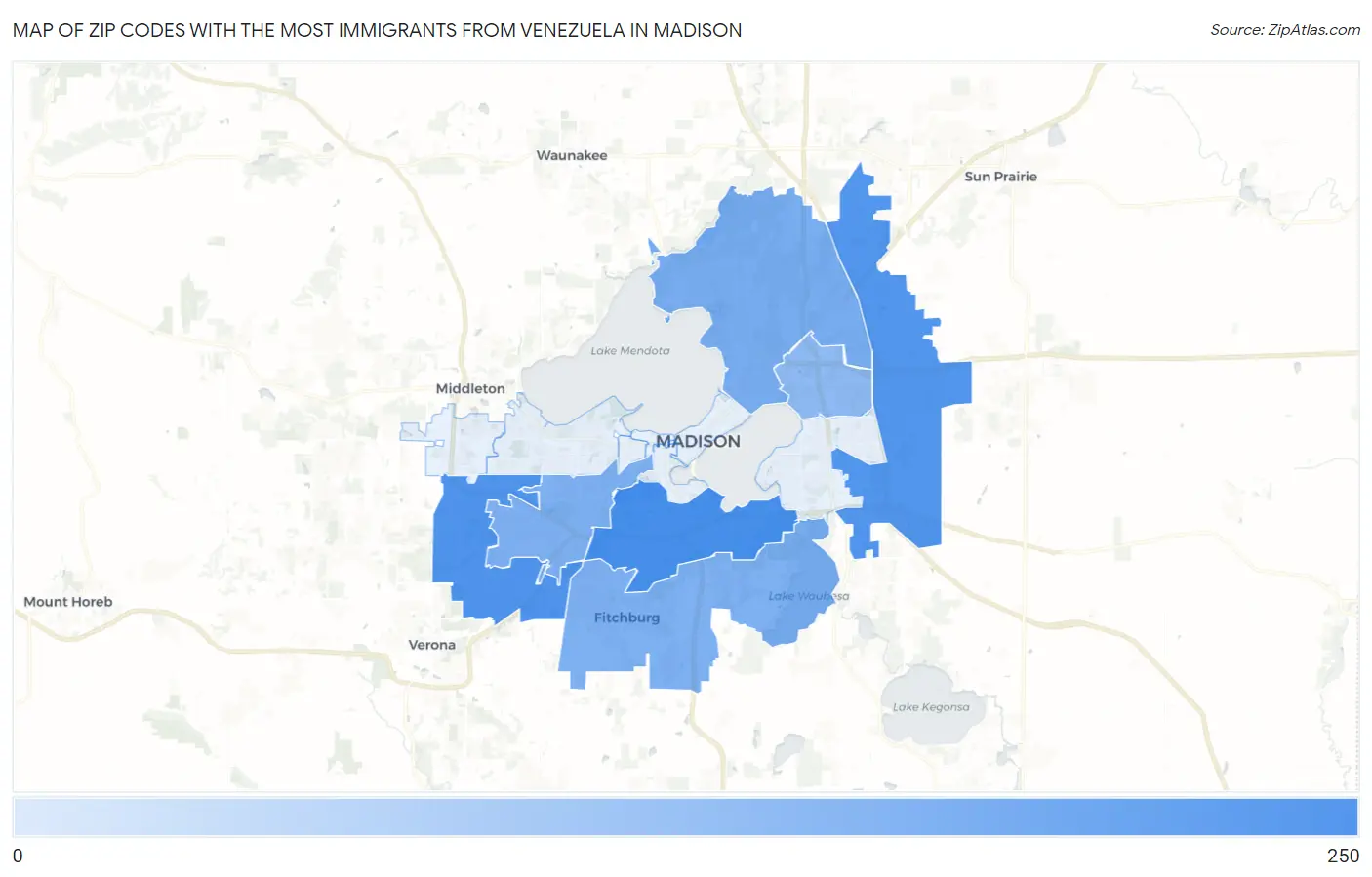 Zip Codes with the Most Immigrants from Venezuela in Madison Map
