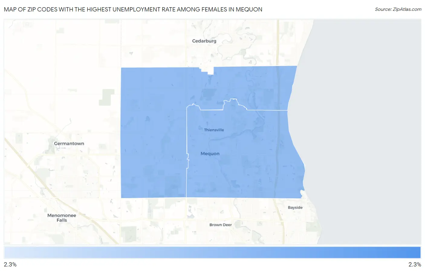 Zip Codes with the Highest Unemployment Rate Among Females in Mequon Map