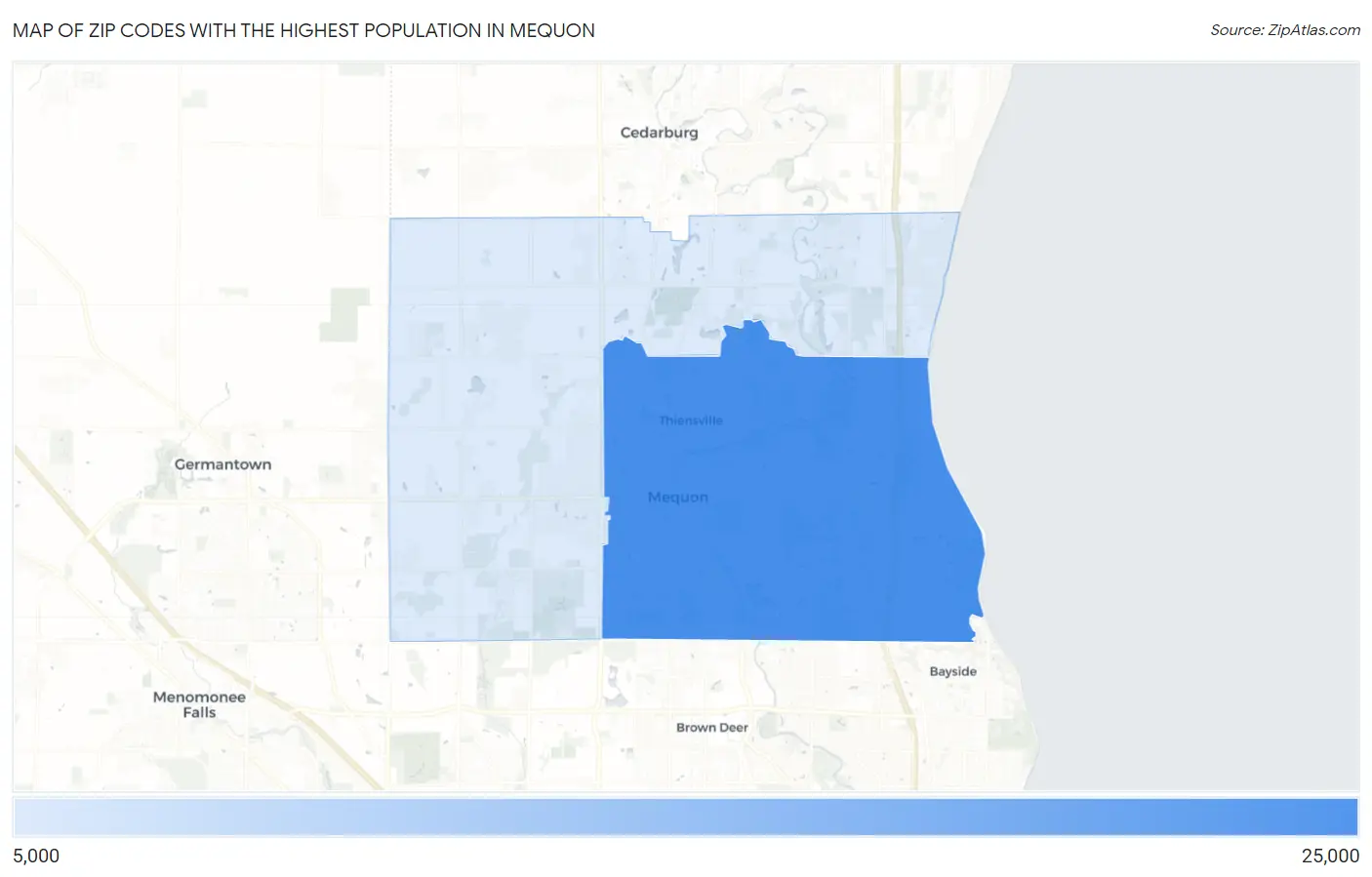 Zip Codes with the Highest Population in Mequon Map