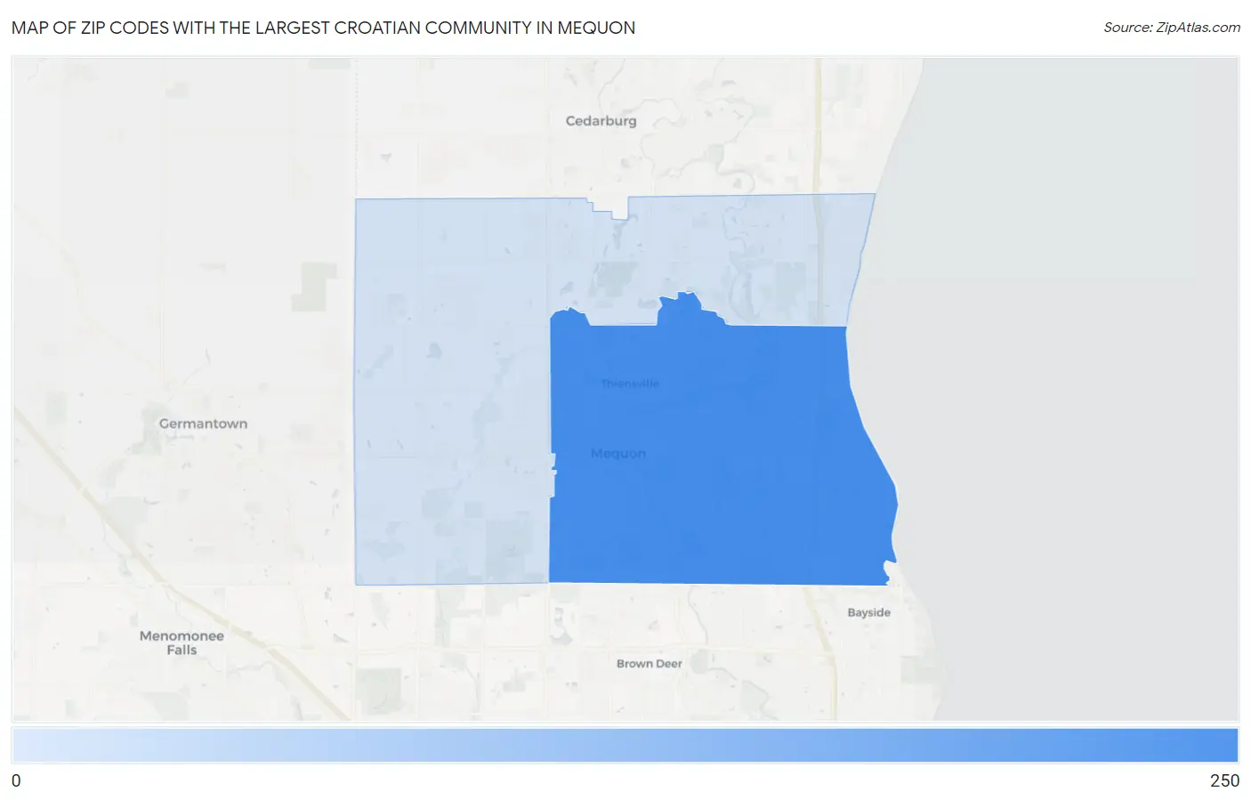 Zip Codes with the Largest Croatian Community in Mequon Map