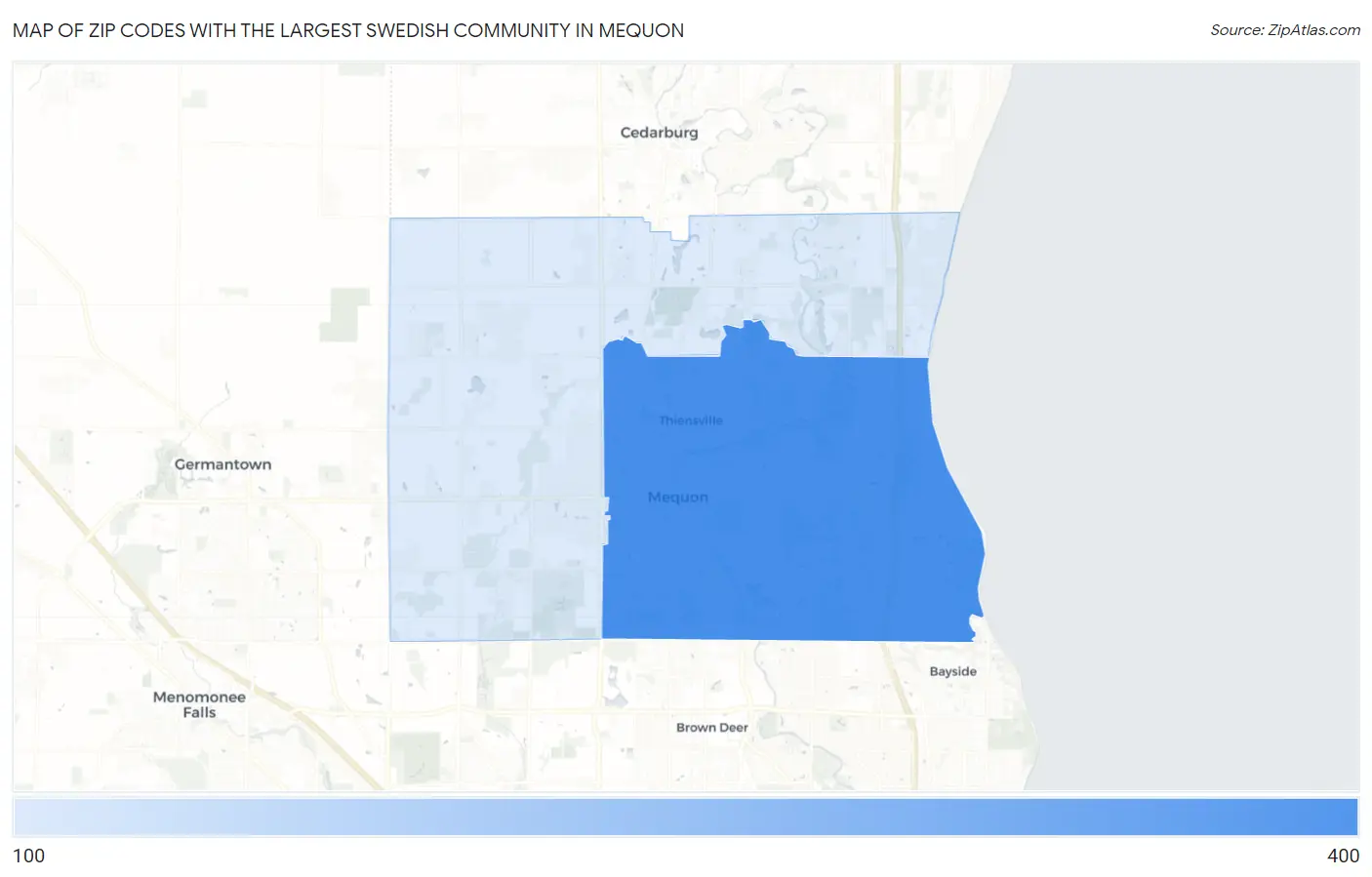 Zip Codes with the Largest Swedish Community in Mequon Map