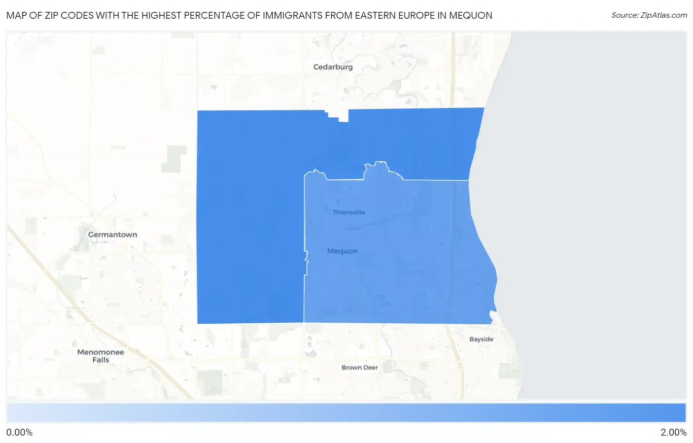 Zip Codes with the Highest Percentage of Immigrants from Eastern Europe in Mequon Map