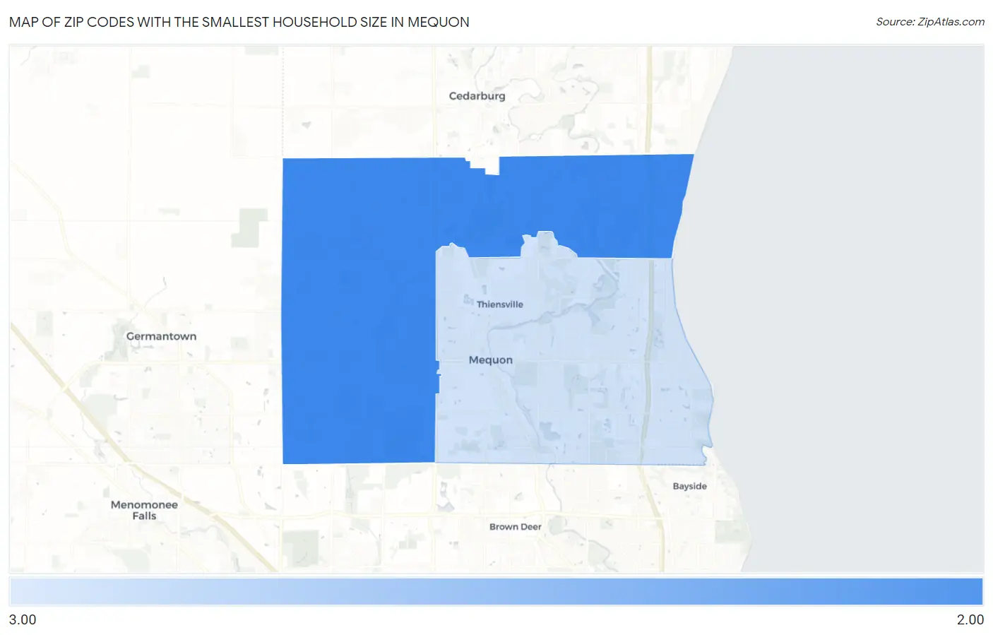 Zip Codes with the Smallest Household Size in Mequon Map