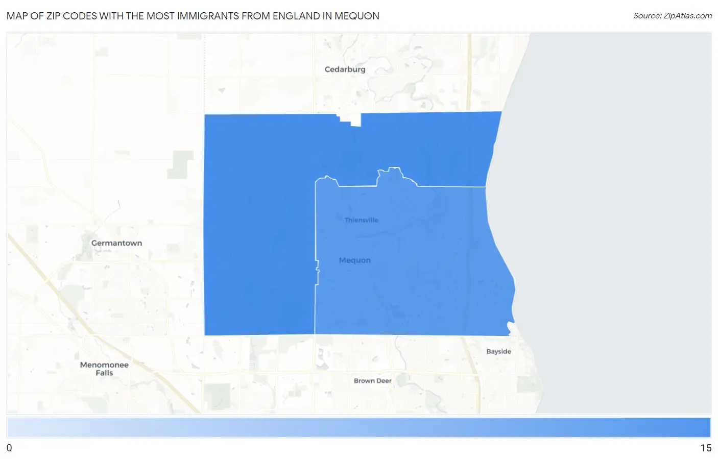 Zip Codes with the Most Immigrants from England in Mequon Map