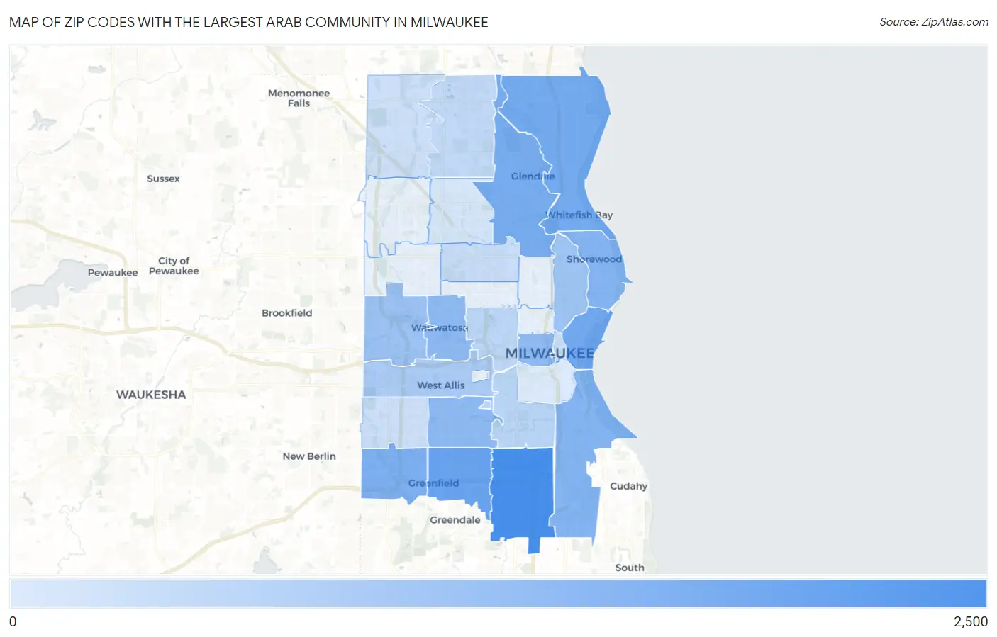 Zip Codes with the Largest Arab Community in Milwaukee Map