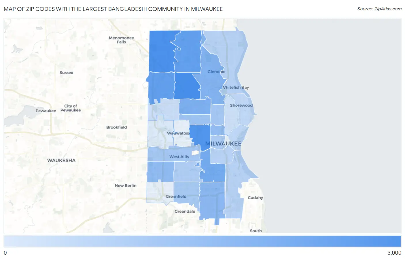 Zip Codes with the Largest Bangladeshi Community in Milwaukee Map
