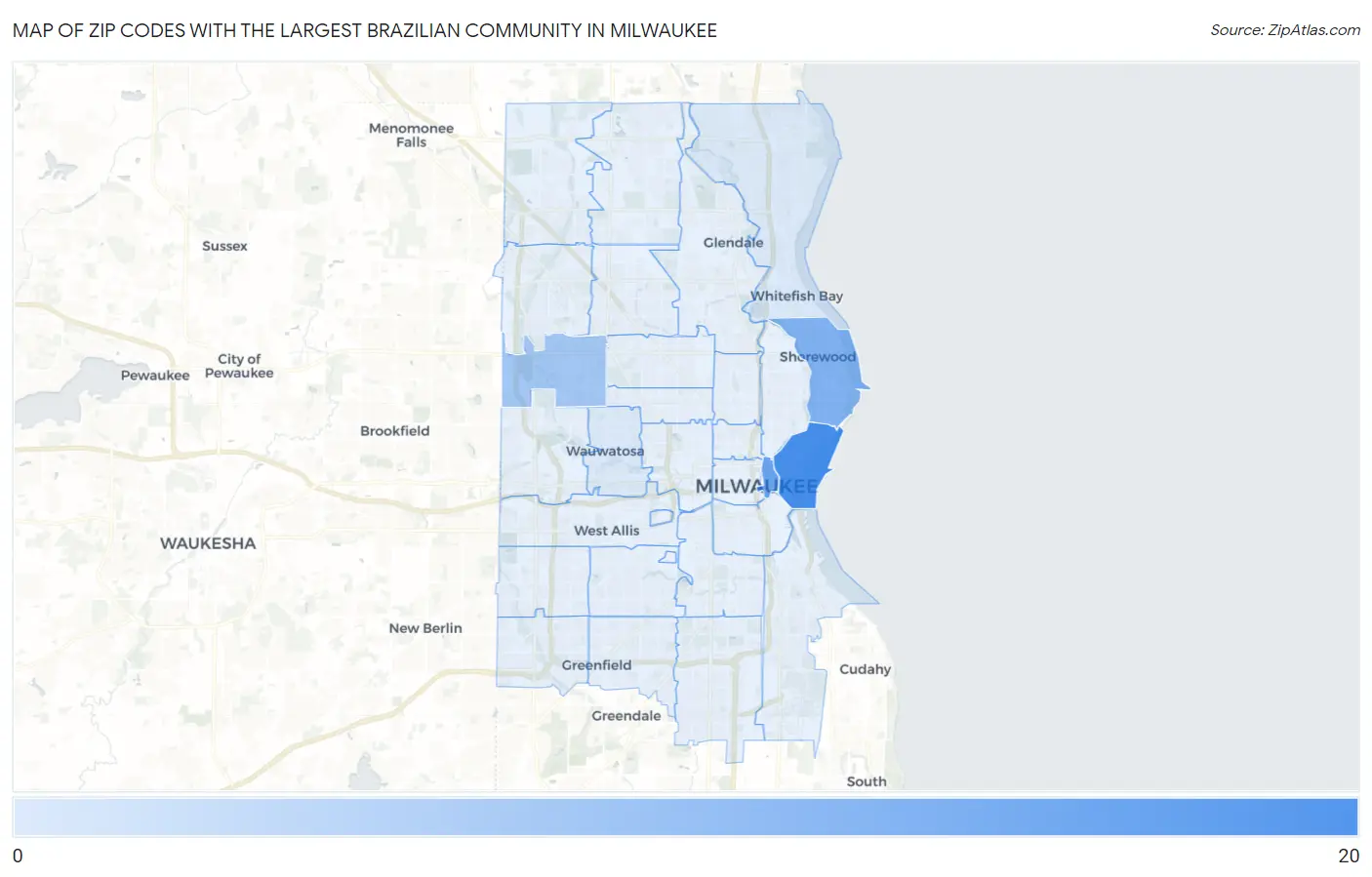 Zip Codes with the Largest Brazilian Community in Milwaukee Map
