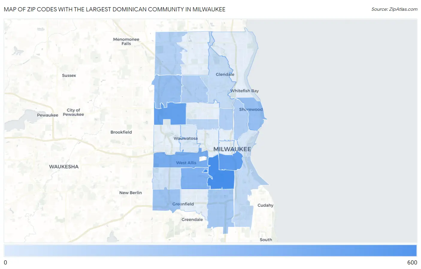 Zip Codes with the Largest Dominican Community in Milwaukee Map