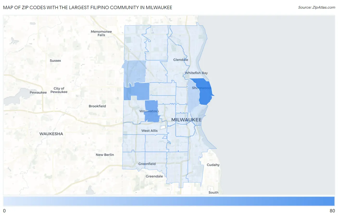 Zip Codes with the Largest Filipino Community in Milwaukee Map