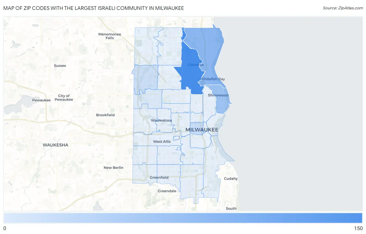 Zip Codes with the Largest Israeli Community in Milwaukee Map